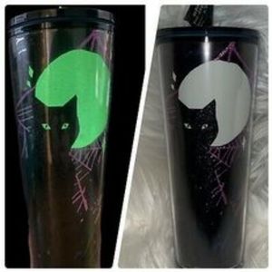 NEW Starbucks HALLOWEEN 2021 Glitter Black Cat GLOW IN THE DARK Tumbler 24 oz